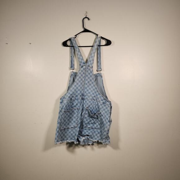 NO BO NO BOUNDARIES Denim Shortall Womens XL Blue Checkerboard Boho Cottagecore - Picture 3 of 12